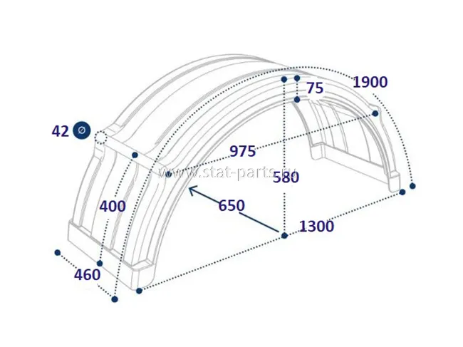 DK4175 КРЫЛО АРОЧНОЕ С БЕЛОЙ ОКАНТОВКОЙ НА ПОЛУПРИЦЕП 460X1900X650
