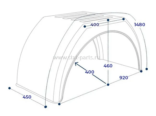 DK3115 КРЫЛО АРОЧНОЕ С ПРЯМЫМ ВЕРХОМ БЕЗ КРЕПЛЕНИЯ 450Х1480Х915Х400ММ